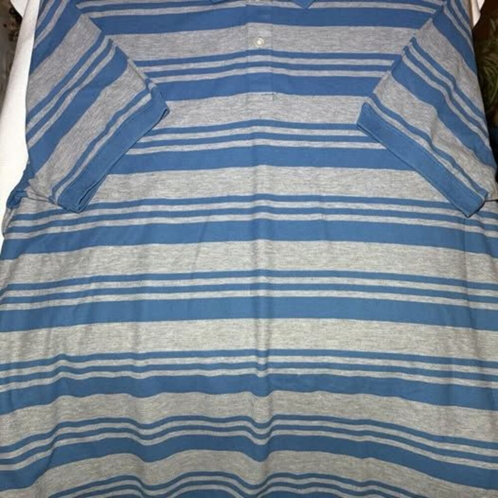 Harbor Bay Blue Gray Striped Polo Shirt Men's 4XL Big & Tall Short Sleeve